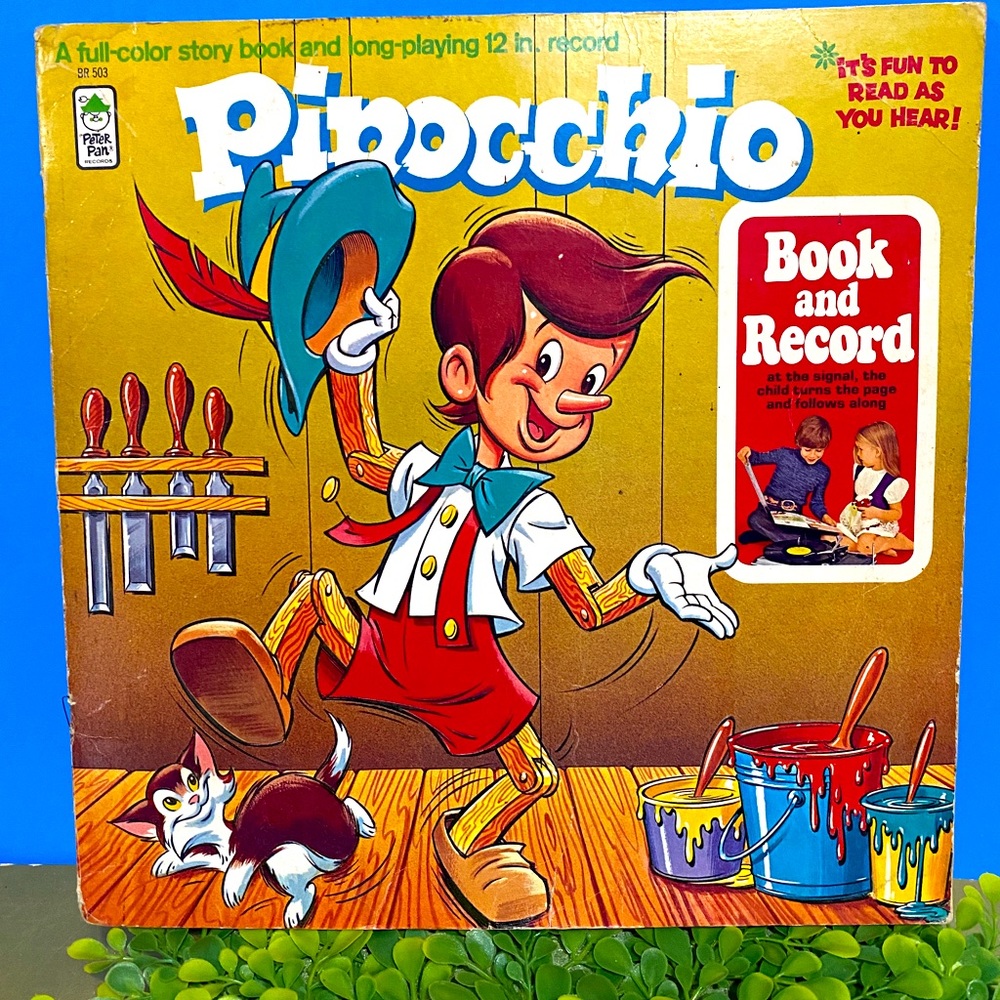 PINOCCHIO VTG 1971 PETER PAN VINYL RECORD LP & FULL COLOR STORY BOOK